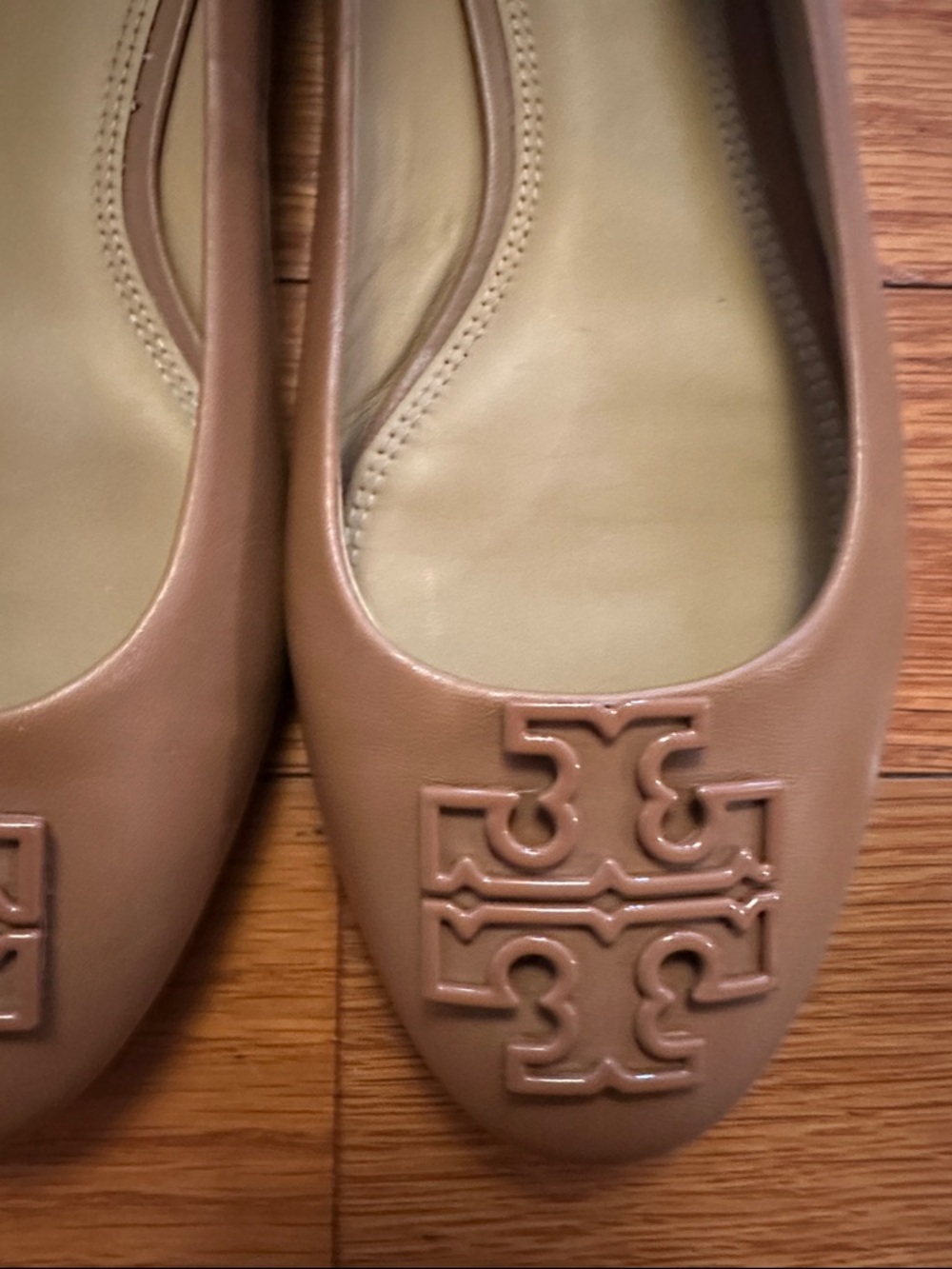 Tory Burch Blush Tan Leather Logo Ballet Flats - Picture 3 of 5